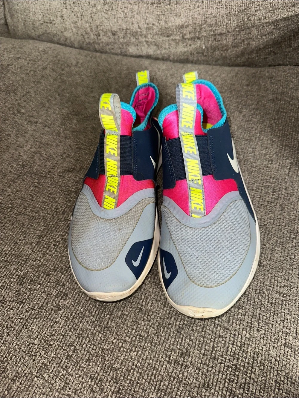Nike Kids Slip-On Sneakers in Blue, Pink & Yellow